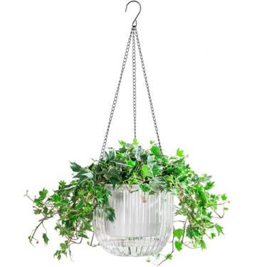 Imagem de Melphoe 1 pacote com vasos de flores para ambientes internos com irrigação automática, cesta de 21 cm para pendurar ao ar livre, cabide de plantas com 3 ganchos, orifícios de drenagem para jardim e