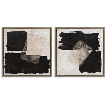 Imagem de Stupell Industries Conjunto de tela flutuante emoldurada marrom preto e bege formas abstratas 2 peças por Daniela Santiago, 25 x 25