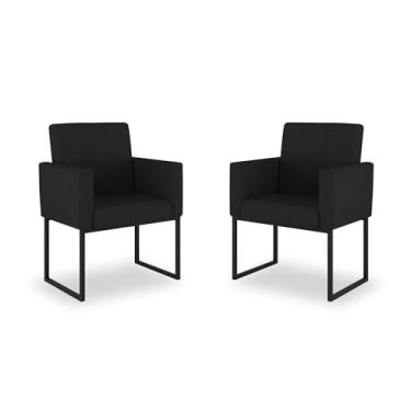 Imagem de Kit 02 Poltronas Moderna sala Decorativa - Base Ferro Preta (Preto)
