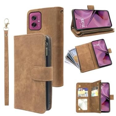 Imagem de Dibosom Capa carteira para Motorola Moto G55 5G com cordão de pulso e couro vintage premium flip porta-cartão de crédito acessórios capa de celular para mulheres homens marrom