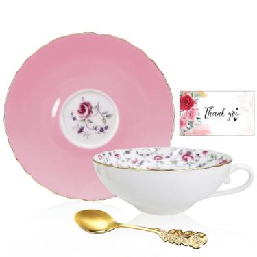 Imagem de Conjunto de xícaras de chá e pires, porcelana óssea, 170 g, xícara de café de porcelana, xícara de cappuccino, padrão floral vintage, com acabamento dourado, cerâmica antiga, para bebida expresso