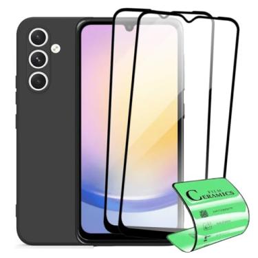 Imagem de Capa Protetora Aveludada + 2 Películas de Proteção em Cerâmica Anti-Impacto para Samsung Galaxy A25, Preto
