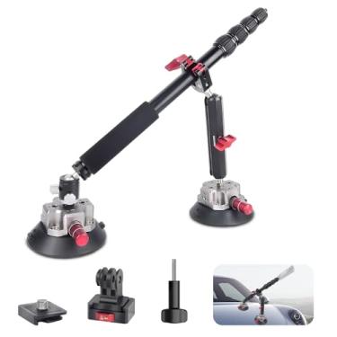 Imagem de Mechrig Kit de montagem de carro para câmera de ação, suporte de sucção de carro para câmera Insta360 x4 acessórios de ventosa com dois copos e braçadeira, JC022