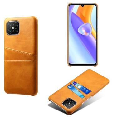 Imagem de Capas Compatível com Honor Play 5 5G,Caso de couro PU-Tampa de telefone a prova de choque com 2 slots de cartão,Proteção anti-impressão digital e anti-gota-Yellow