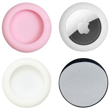 Imagem de echinff Capa de silicone com adesivo, pacote com 4 capas protetoras para Apple Air Tags, suporte adesivo para colar na TV, fones de ouvido remoto, bagagem, laptop, câmera