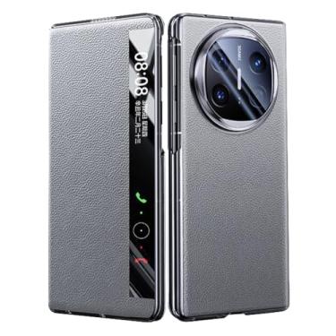 Imagem de FWYANZH Capa de couro genuíno para Huawei Mate X6, Smart Clear View Window Case Fecho magnético Flip Luxury Business Protection Shell, cinza, Mate X6