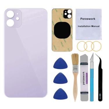 Imagem de Perzework Substituição de vidro traseiro OEM para iPhone 11 de 6,1 polegadas com kit de ferramentas de reparo e adesivo pré-instalado (roxo)