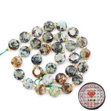 Imagem de Malahill Contas de pedra preciosa para fabricação de joias, contas de moeda facetadas de pedra natural turquesa africana A 10 mm