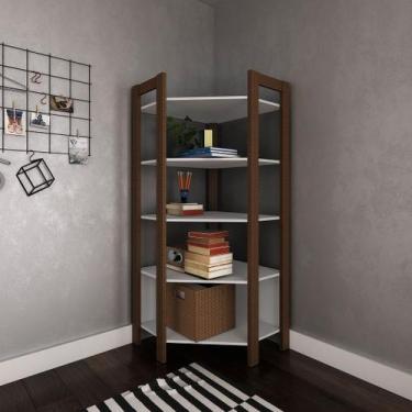 Imagem de Armário de Canto para Sala Multiuso com 5 Prateleiras Branco/Nogal Tec