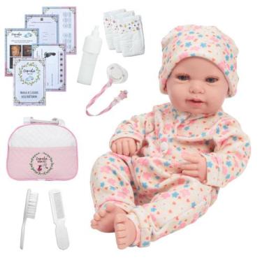 Imagem de Bebe Reborn Menina Realista Olhos Azuis Pijama Fofo + Itens - Cegonha 