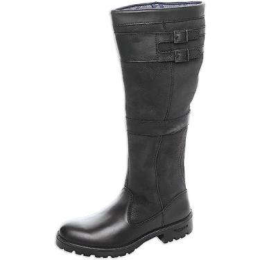 Imagem de Botas de equitação femininas de salto grosso botas de cano alto sem fecho, botas de inverno largas até o meio da panturrilha, moda retrô clássica, Preto, 38 BR