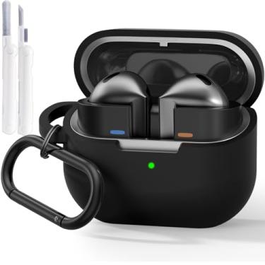 Imagem de KOREDA Capa compatível com Samsung Galaxy Buds 3 Pro e Galaxy Buds 3 (2024) com kit de limpeza, capa protetora de silicone macio com absorção de choque com chaveiro para mulheres e homens (preto)