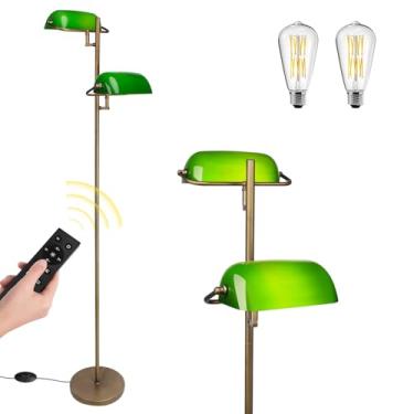 Imagem de FIRVRE Lâmpada de piso LED para sala de estar, lâmpadas reguláveis com interruptor de pé, lâmpada de poste dourada personalizada remota com abajur de banqueiro, lâmpadas altas de LED para quarto