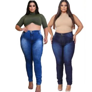Imagem de KIT 2 Calça Jeans Feminina Plus Size Cintura Alta Com Lycra Elastano P