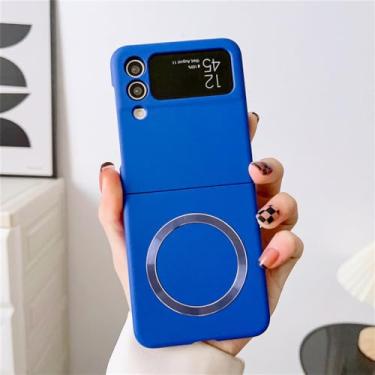 Imagem de Capa líquida de luxo para Samsung Galaxy Z Flip 3 4 5 5G Z Flip5 Zflip4 Fold 5 Capa magnética de carga sem fio, azul marinho, para Samsung Z Fold 5
