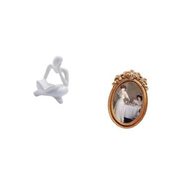 Imagem de Fenteer Estátua de Pensador Abstrata Ornamentada, Decoração para Mesa, Sala de Estar, Prateleira, Escritório, Porta-retrato de Resina, Suporte Decorativo para