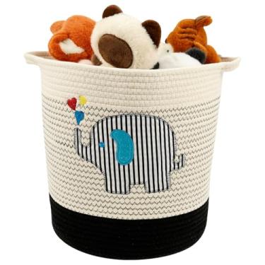 Imagem de HJJWNDDNG Cestas de armazenamento de brinquedos 33 x 30 x 35 cm, cesta de armazenamento de corda de algodão para crianças, linda cesta de cobertor com alça, organizador de brinquedos dobrável para