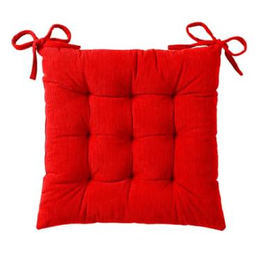 Imagem de HLOVME Almofada para cadeira de veludo cotelê com laços, almofada de chão ultra macia e quente para crianças, sala de leitura, confortável, almofada quadrada para adultos 39,9 x 39,9 cm, vermelho