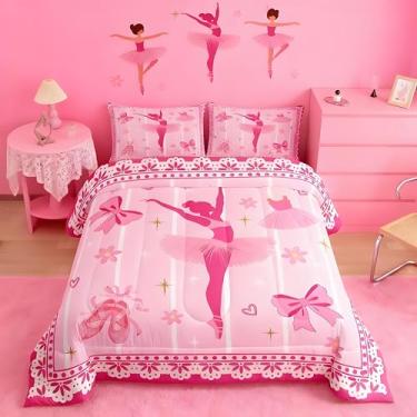 Imagem de Feelyou Conjunto de cama de balé com laço rosa, solteiro, dançando, para princesas, bailarina, sonhadora, edredom