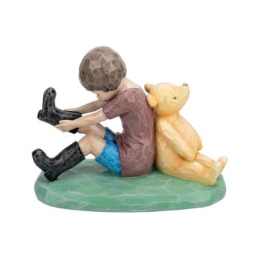 Imagem de Napco 7 x 5 Christopher & Classic Yellow Nostalgic Bear Hand-Painted Resin Friendship Sculpture, Whimsical Childhood Collectible, Heartwarming Home Décor Accent and Gift for Kids, Parents & Collectors