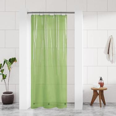 Imagem de Barossa Design Forro de cortina de chuveiro verde transparente 91 cm L x 182 cm A - Forro de chuveiro leve de plástico PEVA impermeável para banheiro pequeno, 3 ímãs e ilhós de metal - Verde