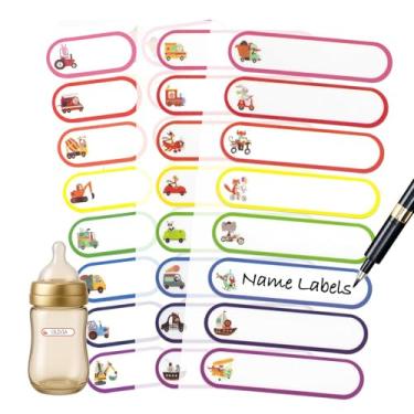 Imagem de Etiquetas para creche - etiquetas autolaminadas para crianças, adesivos de nome escolar impermeáveis e reutilizáveis, pacote com 128 tamanhos e cores variados