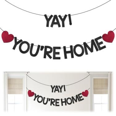 Imagem de Yay! You'Re Home! Banner - Placa Welcome Back To Home, Decorações de boas-vindas ao lar, decoração de festa de celebração de casa nova, decorações de festa de reunião de família, glitter preto