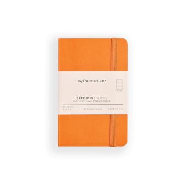 Imagem de myPAPERCLIP Caderno pautado pequeno da série executiva | 192 páginas, 68 g/m2, capa macia, tamanho pequeno (8,9 x 14 cm) | Base plana | Marcador de página e fecho elástico | Laranja