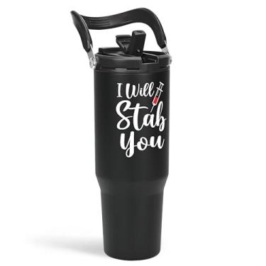 Imagem de SANDJEST Presentes de enfermeira para mulheres, I Will Stab You Nurses Tumbler with Handle 850.5 g Flip Straw Stainless Steel Coffee Travel Cup, presentes de agradecimento de enfermeira para
