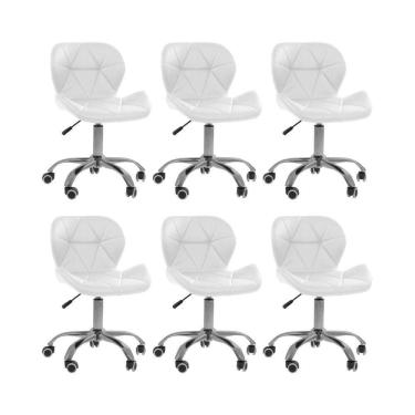 Imagem de Kit 6 Cadeiras Office Eiffel Slim Com Base Giratória E Ajustável Branco