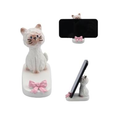 Imagem de Amamcy Suporte de telefone fofo gatinho adorável sentado gato sentado suporte de celular com desenho animado animal suporte para tablet ornamento de mesa de gato