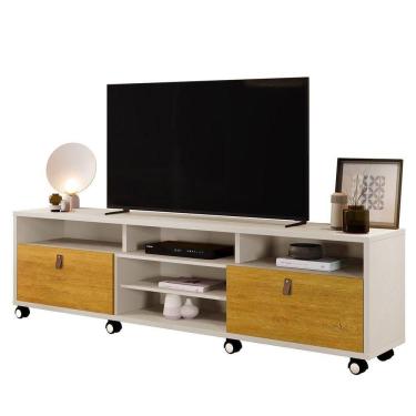 Imagem de Rack Bancada Para Tv De Até 65 2 Gavetas Galena Off White/naturale