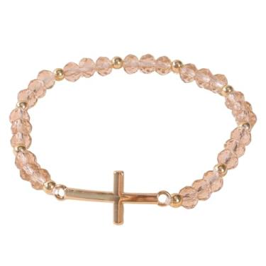 Imagem de Pingyongchang Pulseira de cruz com contas de cristal colorido retrô de aço inoxidável, pulseira elástica cristã, joias religiosas, presentes para mulheres e homens, Small, Zinco, Sem Pedra Preciosa