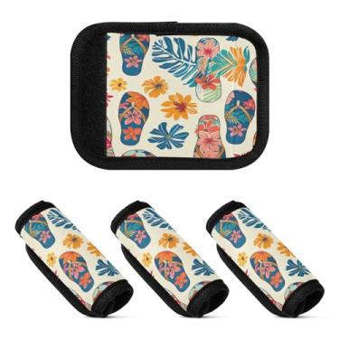 Imagem de Qilmy Estilo Havaiano Chinelo Padrão Bagagem Alça Embrulhar Embalagem 2 Identificadores de Bagagem Identificadores de Bagagem Conforto Pegas Capa para Carrinho de Viagem Bolsa Mala Avião Acessórios de