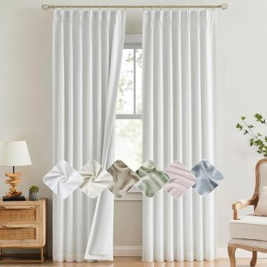 Imagem de Kayne Studio Cortinas blecaute plissadas brancas de 244 cm de comprimento, cortinas de tratamento de janela à prova de som com isolamento térmico para sala de estar, quarto, 18 ganchos, 2 painéis,