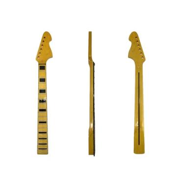 Imagem de YoungMonic Substituição de pescoço de guitarra elétrica de bordo com acabamento amarelo brilhante, escala de 64,8 cm, escala de 22 trastes, escala de bordo com encadernação preta e incrustação de