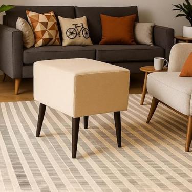 Imagem de Banquetas Quadrada Pé Removível Modelo Retangular Tecido de Sued Escrivaninha Puff Banquinho (Pé Ecológico Bege)