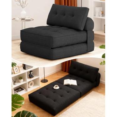 Imagem de KINGYES Cama de cadeira dobrável, cadeira conversível 3 em 1 com travesseiro, cadeira futon dobrável para sala de estar, bege creme