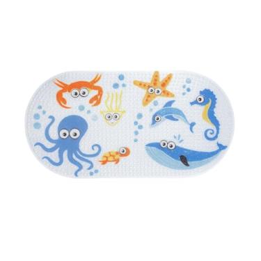 Imagem de Tapete Infantil p/Banheiro, PVC c/Ventosas, Antiderrapante. Tapete p/Box ou Banheira. Temas Divertidos p/Crianças (Fundo do Mar)