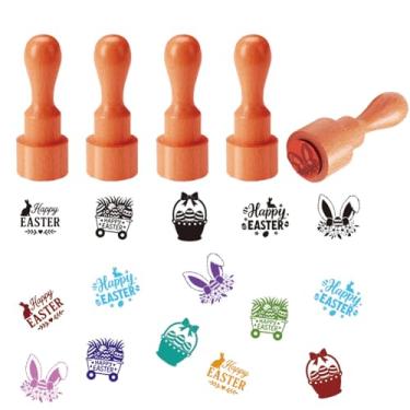 Imagem de AHANDMAKER 5 estilos de carimbos de ovos de Páscoa, mini carimbo de borracha de madeira com desenhos exclusivos para ovos famosos e proprietários de galinhas e planejadores de scrapbooking
