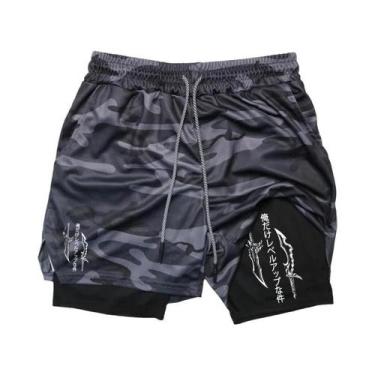 Imagem de Shorts De Compressão Masculinos 2 Em 1 Para Corrida E Treino Com Bolso