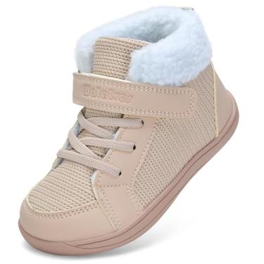 Imagem de WateLves Meninas Criança Pequena Crianças Largas Sapatos Descalços Meninos Inverno Cano Alto Tênis Minimalistas Botas De Baixo Pele Sintética Quentes Para Caminhada Em Ambientes Inte