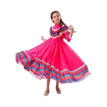 Imagem de Vestido Tradicional Mexicano Para Meninas, Vestido Longo E Largo Para 