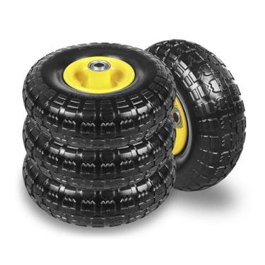 Imagem de Rodas de pneu de borracha de soild de 25,5 cm, pneus e rodas sem pneus de 10 cm para carrinhos de jardim, rolamentos de 5/20.3 cm, cubo deslocado de 2,1 polegadas para caminhão de mão, carrinho de