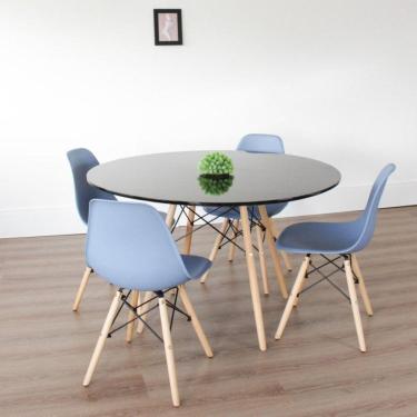Imagem de Conjunto Sala de Jantar Mesa Eiffel Tampo MDF com 4 Cadeiras Eiffel PP Rivatti Azul Bali/Preto