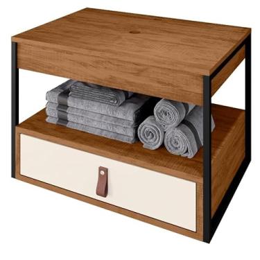 Imagem de Gabinete para Banheiro com 1 Gaveta – Estrutura de Aço Modelo Harley, Organizador Compacto para Higiene Doméstica (Nature/Off-White)
