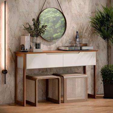 Imagem de Aparador Buffet Sala Flow Eros 2 Portas com Pés de Madeira Preto com Freijó - Rede Móveis (Off White)