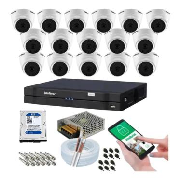 Imagem de Kit 16 Câmeras Intelbras Dome 1120d Dvr 16 Canais Com Hd