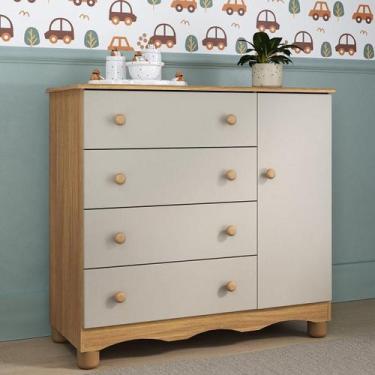 Imagem de Cômoda Infantil 95cm 1 Porta e 4 Gavetas Dengo Multimóveis MP4439, Mad