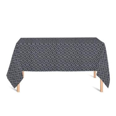 Imagem de Toalha de Mesa Retangular em Tecido Jacquard Estampado Arabesco Preto,